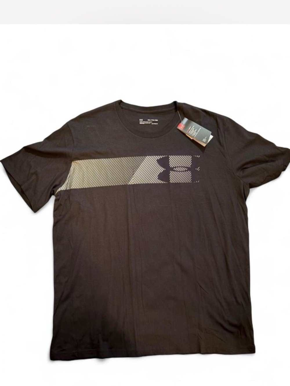 NWT Under Armour Black Short Sleeve Crew Tee with Gray Graphic Bar